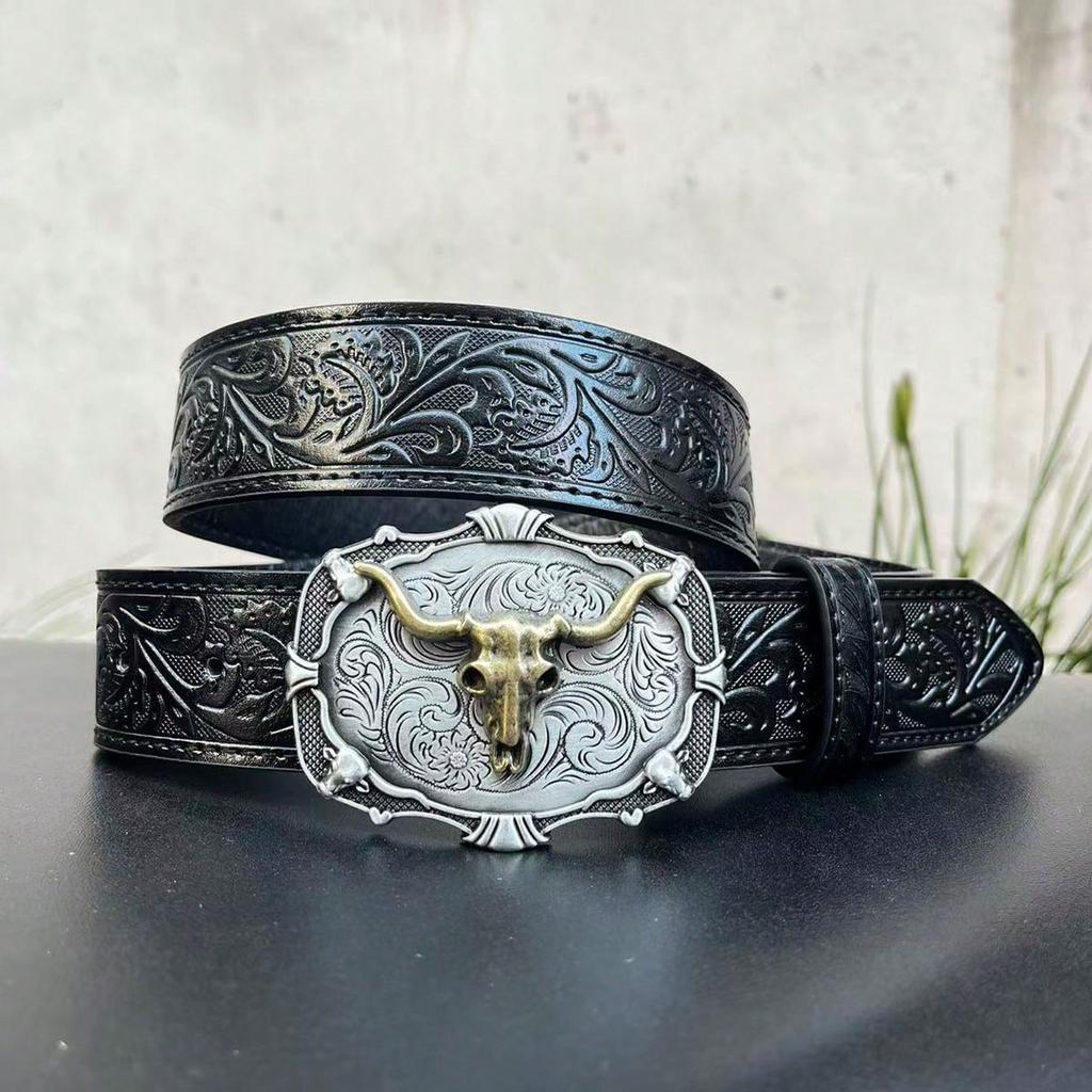 Amerikaanse Western Cowboy Retro Reliëf Jeans Riem Herenriem