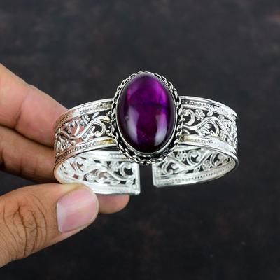 Paars Vuur Labradoriet Manchet Armband Edelsteen Armband Fatsoenlijke Sieraden 925 Sterling Zilveren Armband Verstelbare Manchet Armband Handgemaakte Sieraden