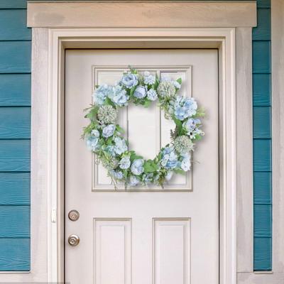 15.75" Spring Wreath Faux Peony Wreath Artificial Hydrangea Peony Flower Wreath with Green Leaves for Home Front Door Wedding Wall Decor