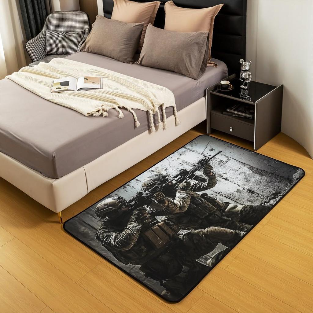 Erosebridal Boys Soldiers Theme Area Rug 3x5,Teens Machine Guns Rug for Bedside,Young Men Army Games Area Rugs for Bedroom,Boys Military Cam