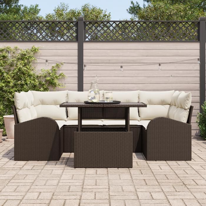 VidaXL Ensemble de canapés de jardin 7 pièces avec coussins marron en poly rotin 3348574