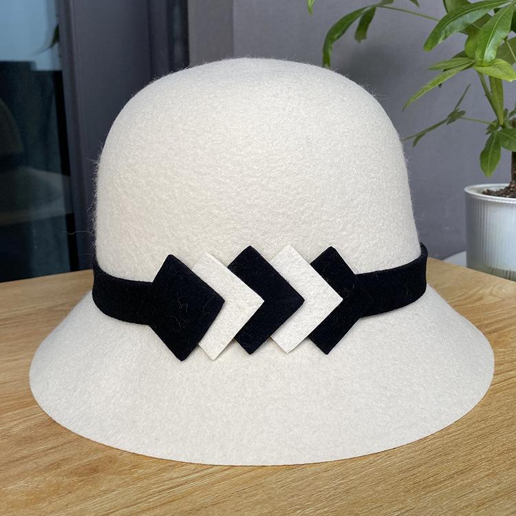 Wool Top Hat British Style Dome Fashion Warm Autumn And Winter Basin Hat Women'S Versatile Black And White Felt Top Hat