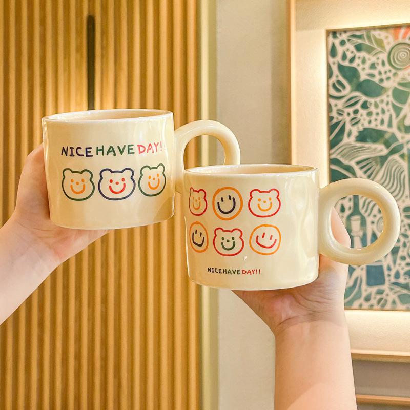 Bear Mug Girl with High Looking Ceramic Cup with Spoon Office Cute Coffee Milk Breakfast Cup
