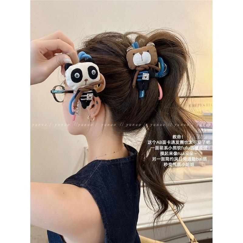 Cute Bear Double Sided Hair Claw Bow Shark Clip Elegant Back Head Hair Accessories
