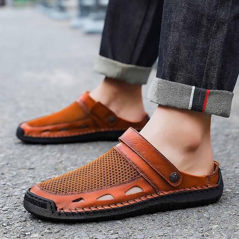 Men Hiking Sandals Black Khaki Outdoor Summer Brown Wide Palm Handmade Slippers Beach Shoes for Father Plus Size