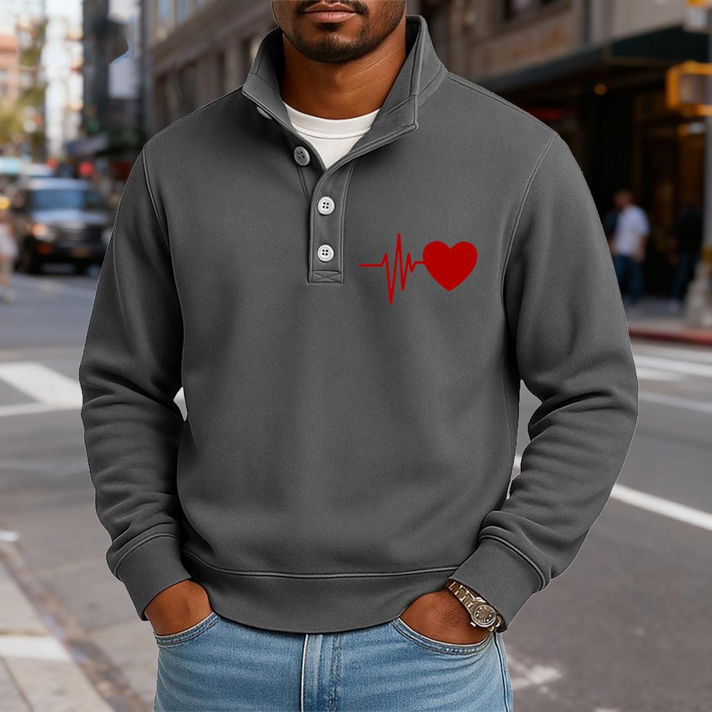 Herren Casual Stehkragen Langarm Oberteil Print Button-Down Sweatshirt