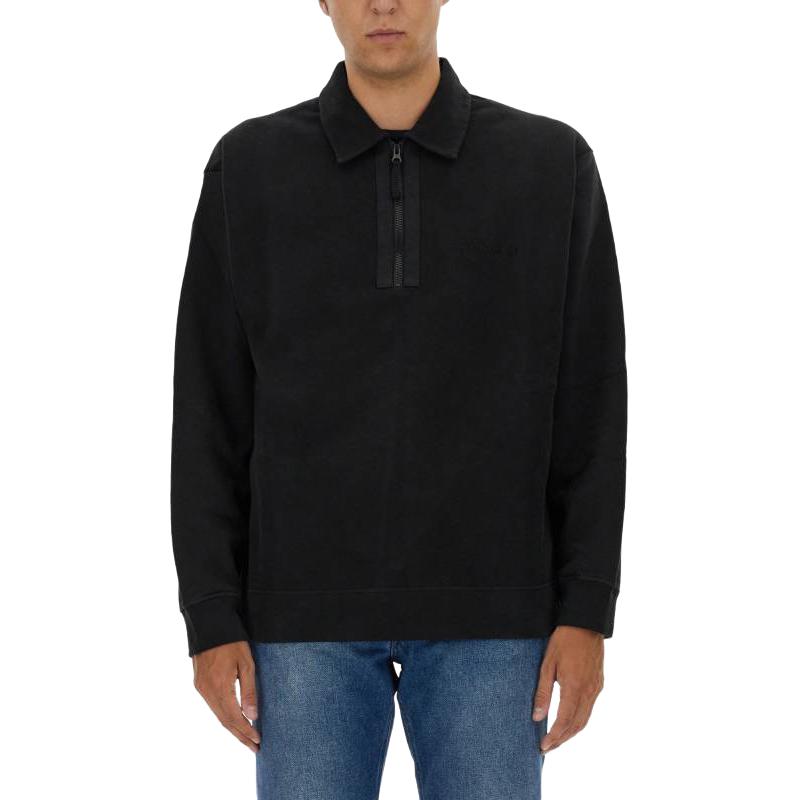 Stone Island Embroidered Logo Long Sleeve Polo Shirt Men tops Black 811565120-V0029