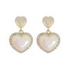 French Iridescent Heart Earrings: Rhinestone-Inlaid Two-Tone Danglers, Luxe Peach Heart Design, High-End Feel 