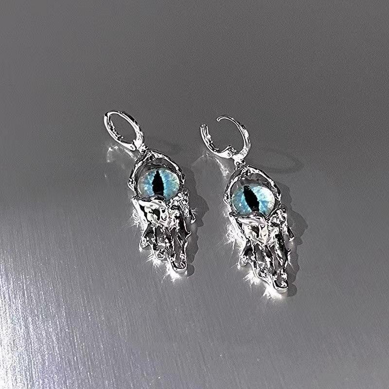 

Fashion Personality Gothic Dark Evil Eye Crystal Dangle Earrings for Men and Women Punk Rock Hip Hop Metallic Liquid Zircon медный