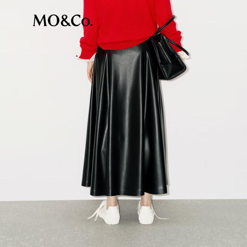 MO&Co. Winter Faux Leather High-Waist A-Line Skirt
