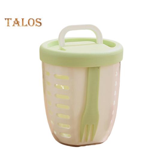 650ML Picnic Salad Box Fruit Cup with Fork Double-Layer Quick-Draining Leak-Proof Compact Sealed Food Storage Containers for Travel Picnic Camping