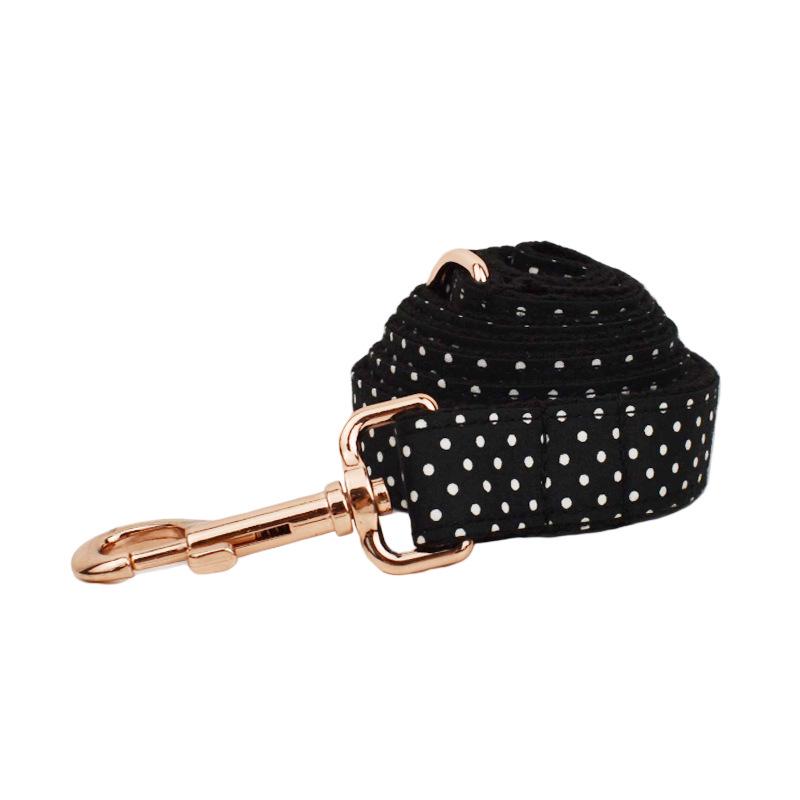 Metal Buckle Dog Collar & Leash with Black Polka Dot Print, Customizable Engraving, One-piece Shipping Extra Small