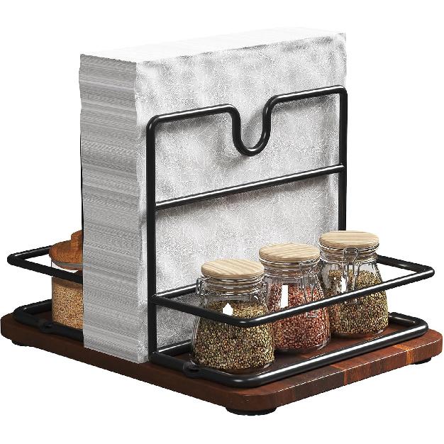 Napkin Holder for Table, 2 IN 1 Napkin Holders That Can Hold Salt Jar and Pepper Jar, Napkin Dispenser, Modern Dining Table Decor, Metal Racks and