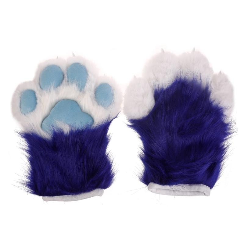 Furry Paw Gloves Cute Dog Paw Cosplays Faux Fur Plush Wolf Bear Animal Paw Mittens for Girls Women Costume Party
