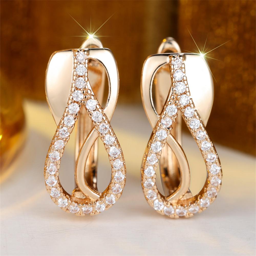 Cute Hollow Water Drop White Zircon Tears Hoop Earrings For Women Trendy Gold Color Ear Buckle Wedding Jewelry Mother's Day Gift