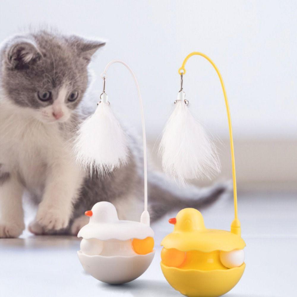 360 ° Rotation Tumbler Cat Toy Bite Resistant Duck Shaped Kitten Play Wand with Bells with Feathers Self Entertaining Toy