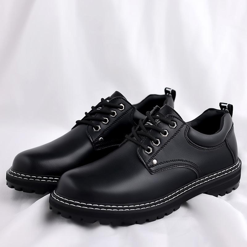 

2025 весна новая мужская обувь черные низкие мартинсы повседневная обувь в стиле милитари британские кожаные туфли с круглым носком кожаные туфли 38 чёрный