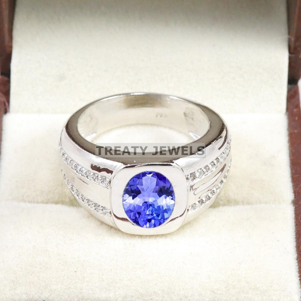 Tanzanite Oval Cut Gemstone With 925 Sterling Silver Ring For Men's #B682 JL375688167882