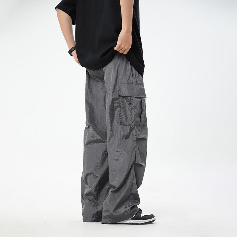 Pantaloni da Lavoro da Uomo Primavera Autunno Pantaloni Lunghi Paracadutista Leggermente Stropicciati Larghi Casual Pantaloni con Coulisse