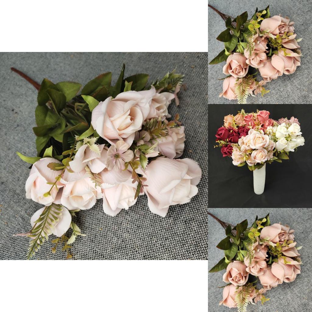 11 Head Polish Rose Buds Silk Flowers For Diy Wedding Decor Home Styling