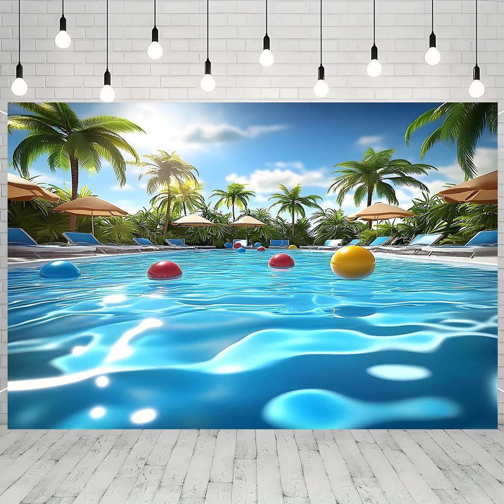 Tropical Pool Party Background Banner Durable Polyester Wall Decor Birthday Wedding Anniversary