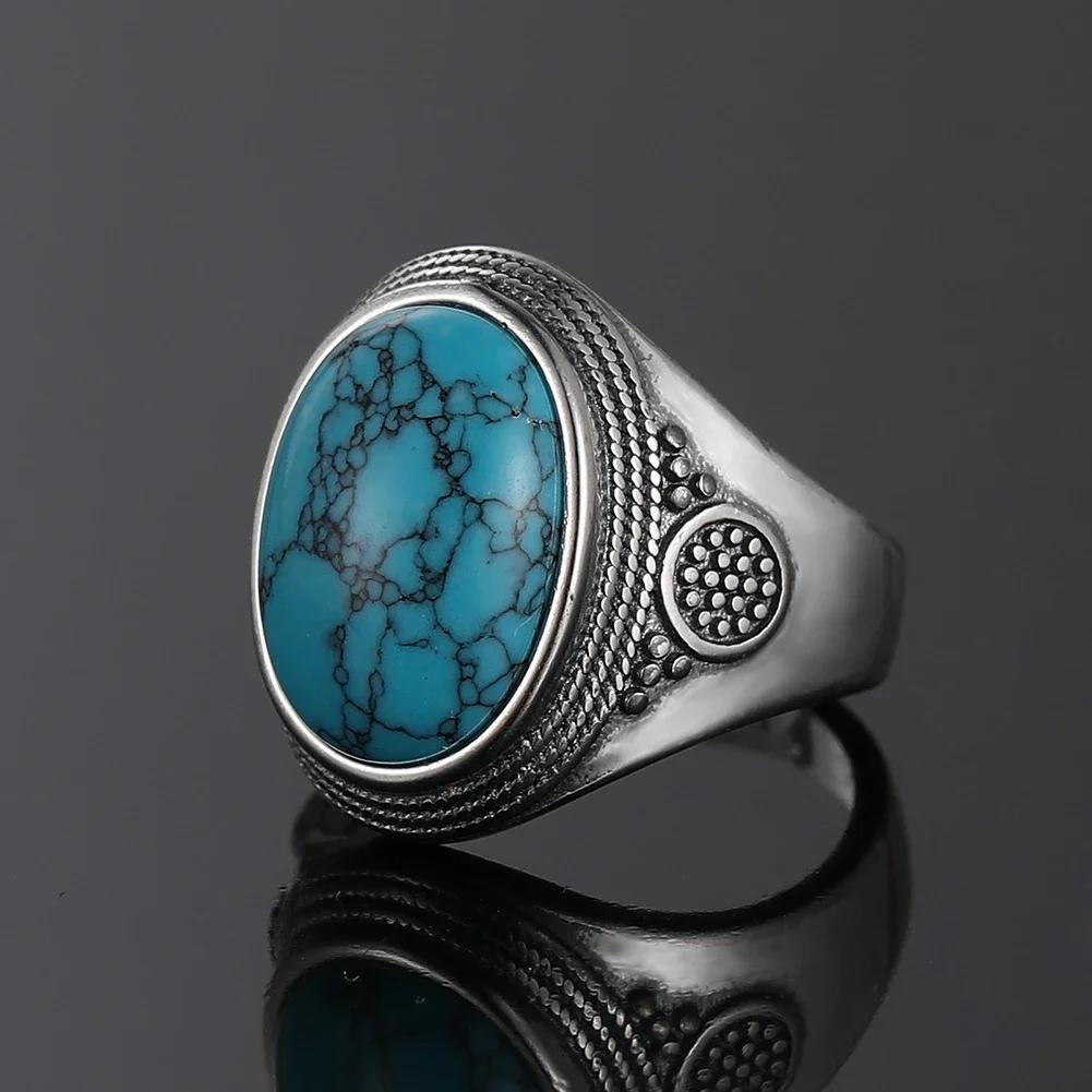 Natural 10x14MM Oval Turquoise Rings Silver Ring for Men Women Luxury Vintage Fine  Anniversary Party Gift