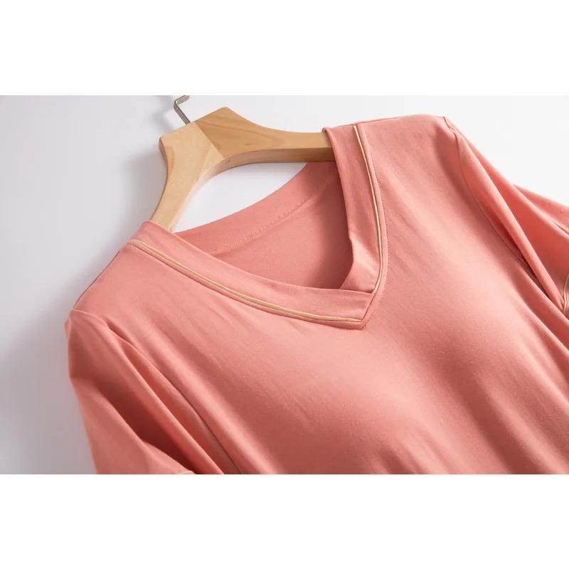 Kurzärmliges Nachthemd für den Sommer mit V-Ausschnitt und Brustpolstern für Damen, mehrfarbig, lockere Größe