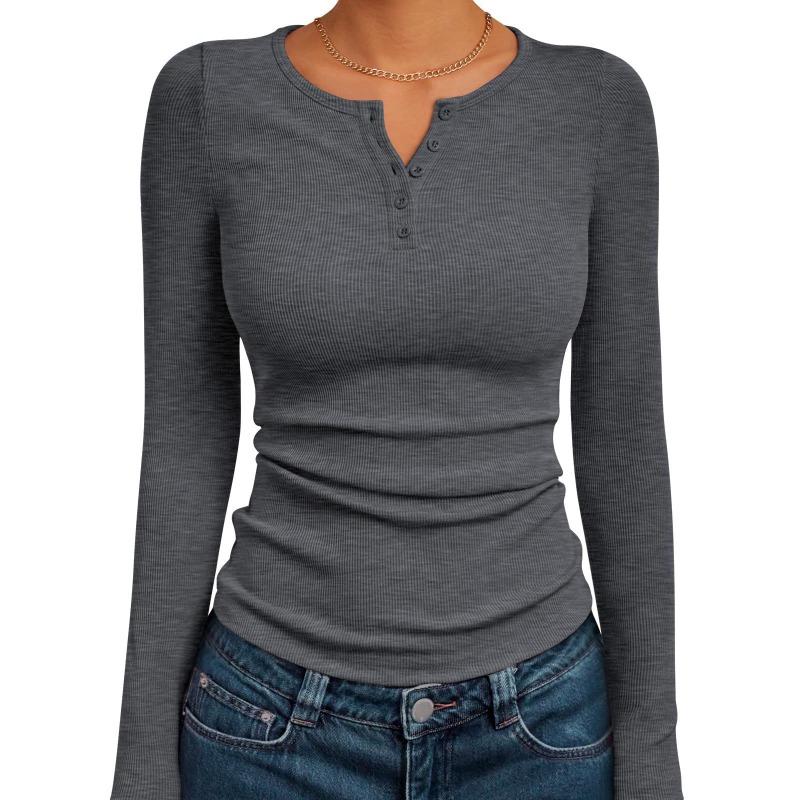 TIFICY Camicette e camicie con scollo a V a maniche lunghe con stampa tinta unita primavera autunno moda casual da donna