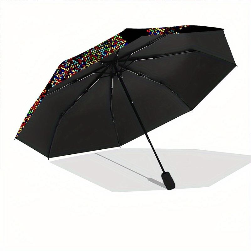 1pc Pixel Skull Automatic Folding Umbrella, 8-Rib Sturdy Canopy, Portable Travel Umbrella for Outdoor Use