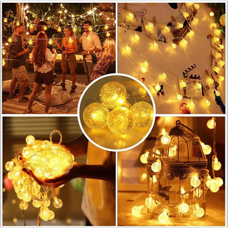 Solar Crystal Ball String Lights with 20–100 LEDs – Waterproof Outdoor Fairy Lights with 8 Modes for Garden Christmas Decoration