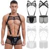 Mens Sexy Fishnet Bodysuit Singlet Underwear Pole Dancing Performance Trunks Shorts Sexy Clubwear for Rave Bar Party Carnival