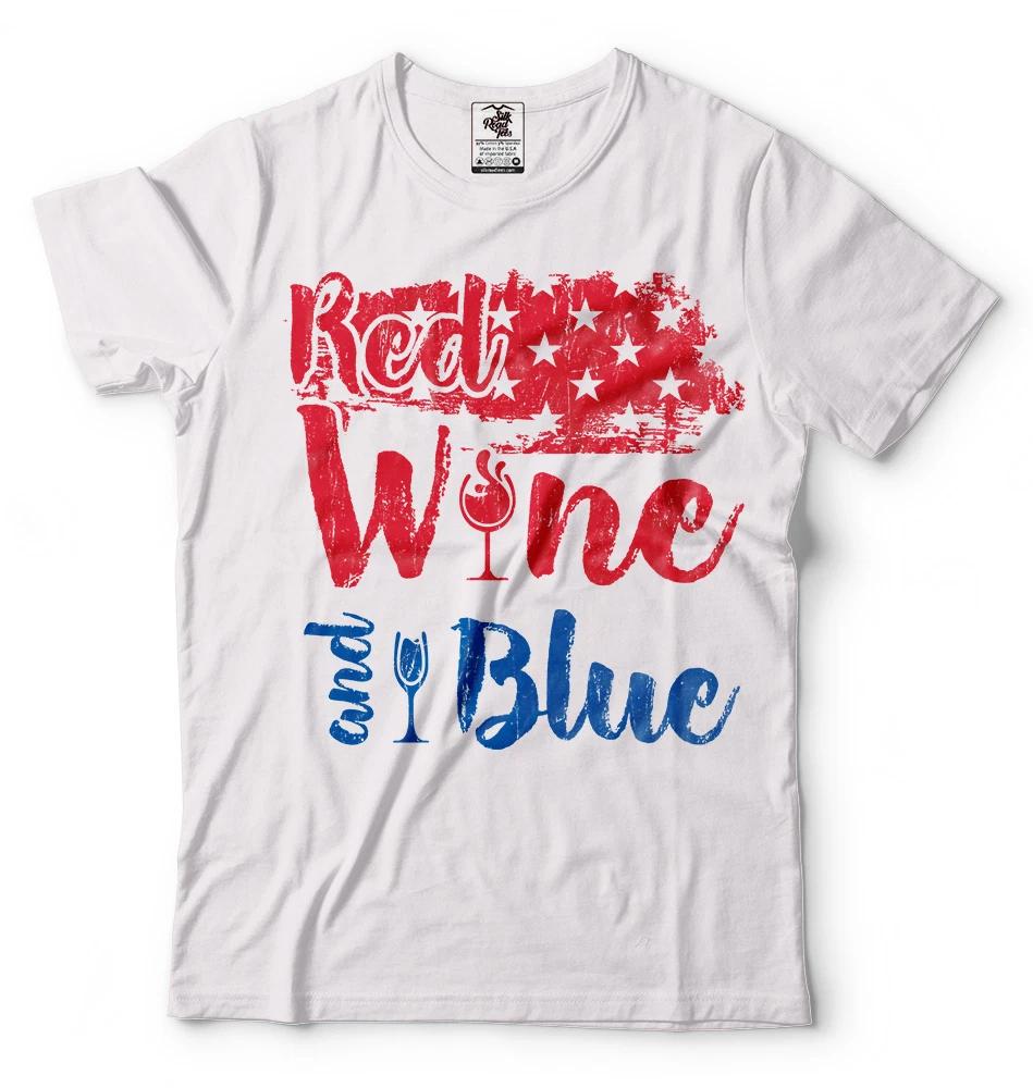4th of July T-T-shirt Red Wine And Blue Funny Party T-shirt USA Flag T-T-shirt M