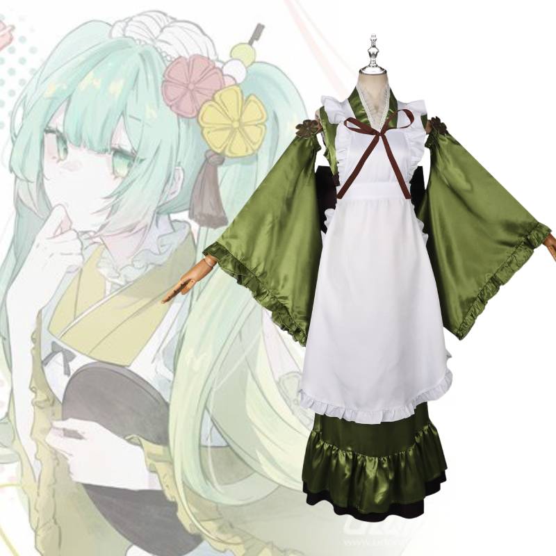 Cosplay Hatsune Miku Costume Matcha Sleeve Dress Role Play Polyester Gift Women