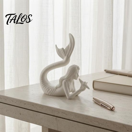 Exquisite Mermaid Figurine 3D Printed & Starfish Figurine, Sculpture, Ocean DIY White Craft Statues Theme Desktop Ornament for Home Office Fish