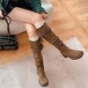 Retro Ödland Fransen Ritterstiefel Damen 2025 Herbst neu dicker Absatz aber Kniestiefel schlanke Stiefel