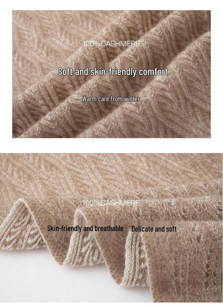 Autumn & Winter 100% Pure Cashmere Hollow Knit Jacquard Color Block Neck Gaiter Scarf