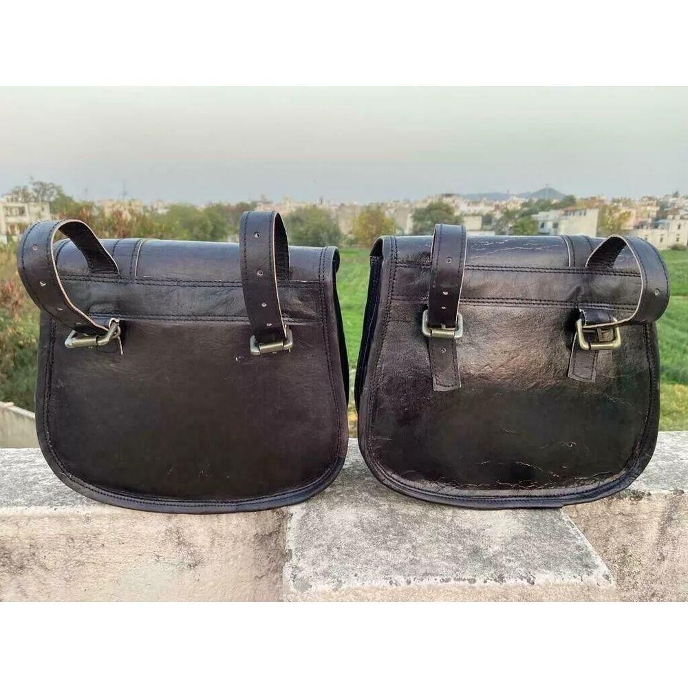 Black Leather Motorcycle Saddle Bag 2 Side Panniers Luggage Saddlebags Tool Bags