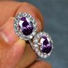 Luxury Crystal Purple Oval Stone Earrings Multicolor Zircon Small Hoop Earrings Classic Silver Color Wedding Earrings For Women