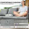 3 Piece Rattan Garden Furniture Corner Sofa Set with Chaise Lounge, Loveseat, Glass Coffee Table, Cushions, Dark Grey