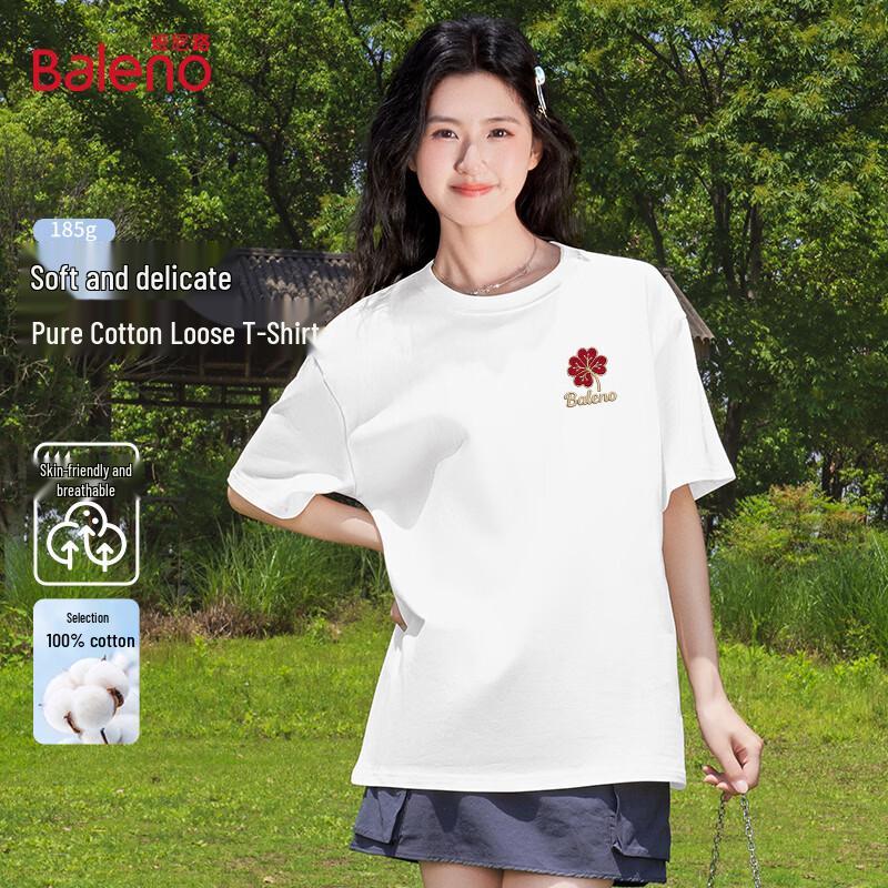 Baleno Women s Loose Fit Cotton Short Sleeve T-Shirt with Clover Print M