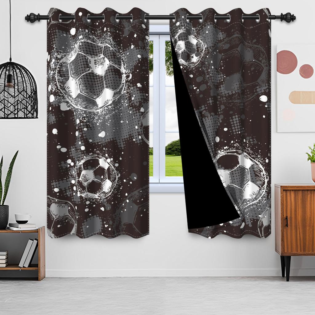 3D Printed Window Curtains Football Graffiti Art Children Blackout Curtain 2pcs/set for Bedroom Living Room Decoration Curtains