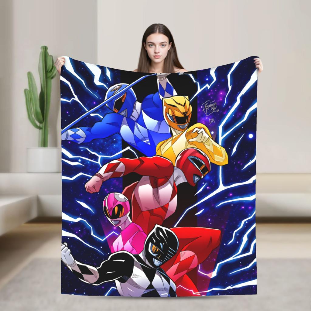 M-Mighty Morphin Super Warm Blankets  Cartoon P-Power Rangers Picnic Plush Bedding Throws Novelty Flannel Bedspread Sofa Bed