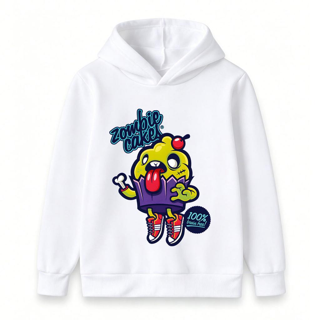 Kids Boys Girls Pullover Hoodie, Funny Zombie Cupcake Print Long Sleeve Casual Hooded Sweatshirt, Comfortable Soft Halloween r