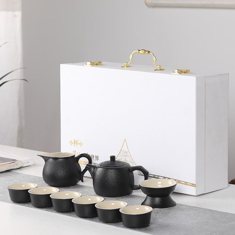 Coarse Pottery 10-Piece Teapot and Teacup Kung Fu Tea Ceramic Complete Household Simple Gift Box Set