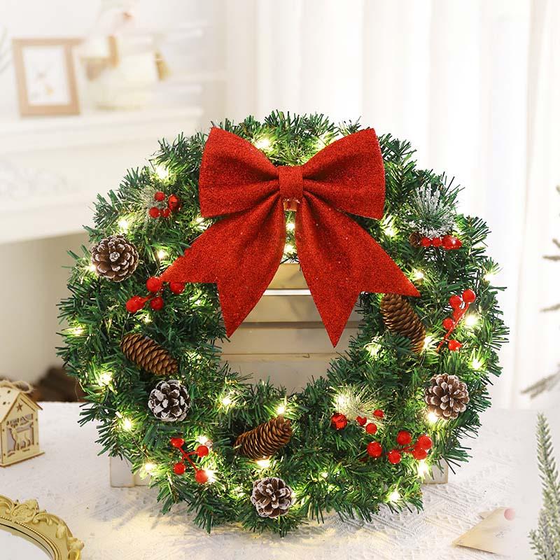 40/50/60cm Christmas Wreaths With Artificial Pine Cone Berries Bowknot Wreaths Xmas Tree DIY Garlands Vine Rings Xmas Wreaths