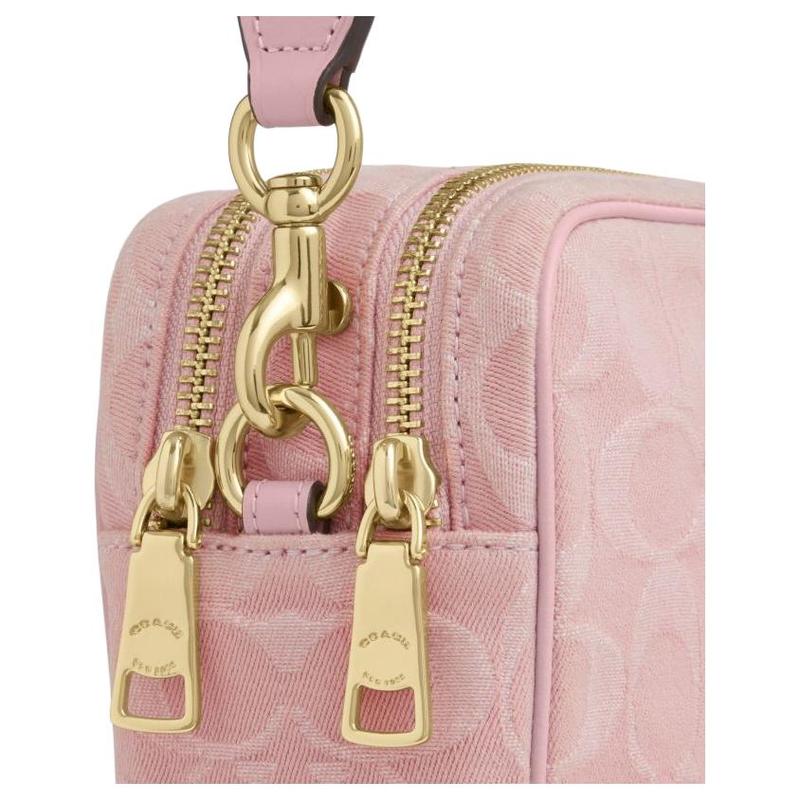 COACH CAREY 18 Brand Logo Double Zipper Closure Fabric Shoulder Bag Mini Women's Light Pink