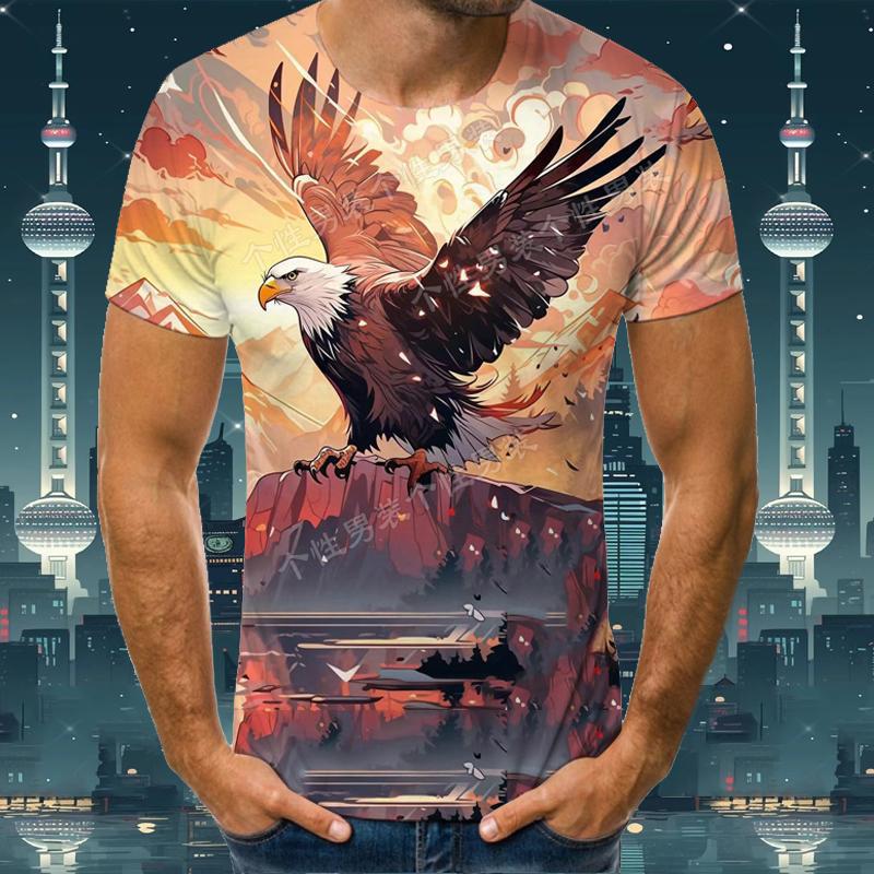 T-shirt for Boys Teenagers Loose Short Sleeved Summer Eagle Style Round Neck T-shirt Men's 3D Printed T-shirt