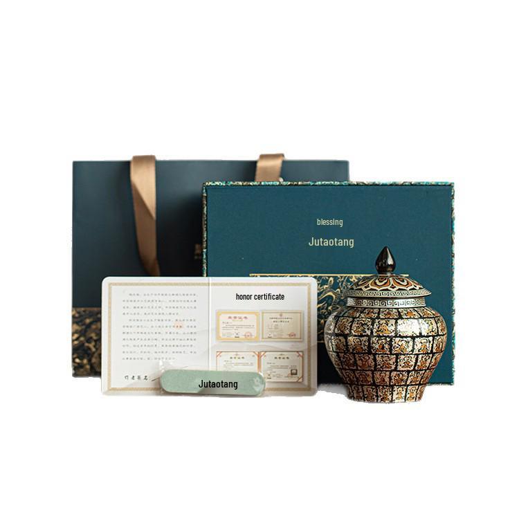 Ten Thousand Buddhas Gilded Silver Ceramic Tea Canister - Airtight Jar with Extra Large Capacity for Green, Black, and White Tea Storage.