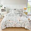 Floral Plants Duvet Cover Set 100% Cotton 3Pcs Blue Quilt Cover with 2 Pillowcases Skin-friendly Soft Bedding Set for All Season