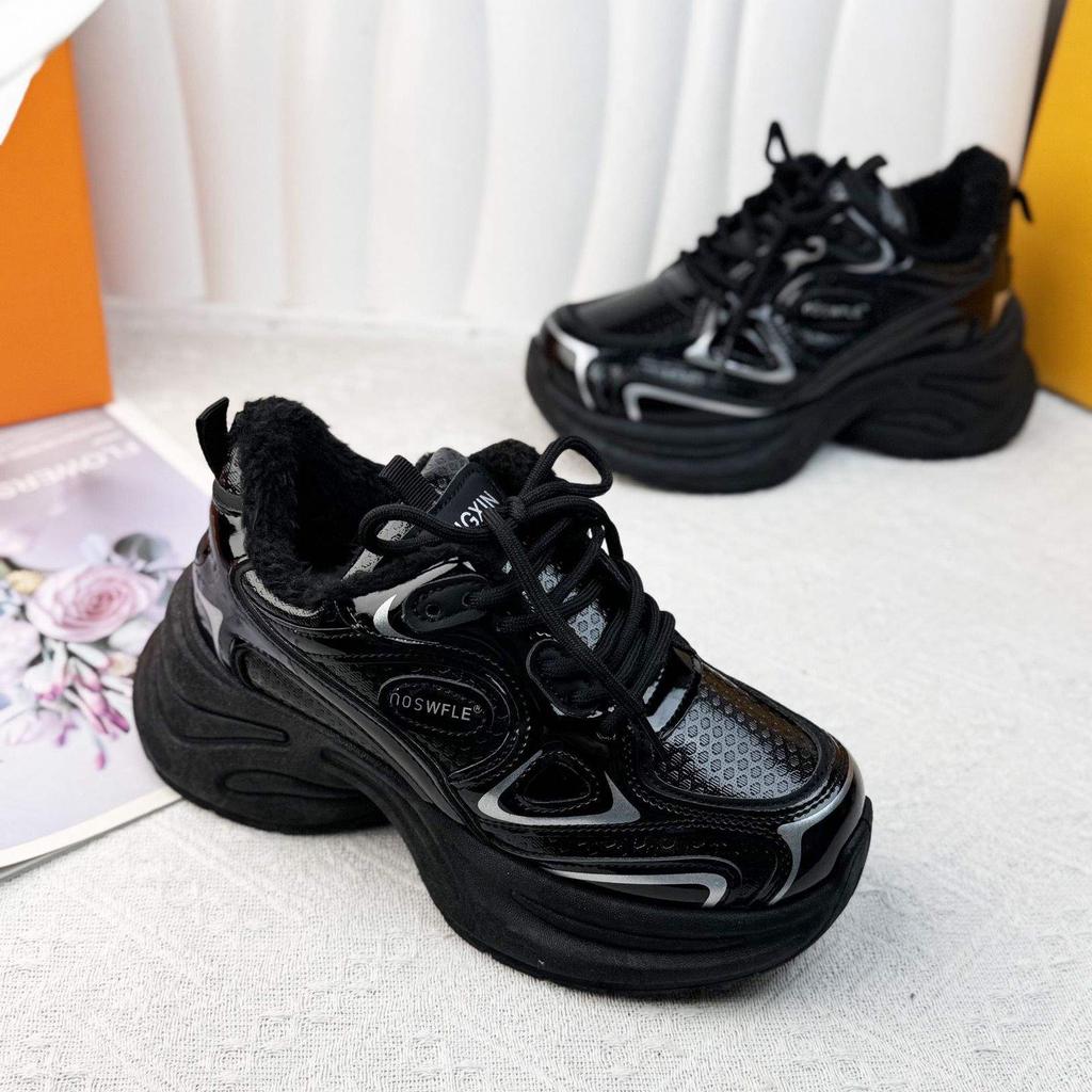 Daddy Shoes Women's Platform 2025 New Silver Versatile Height Increase Velvet Warm Small Height Increase Casual Sports Shoes